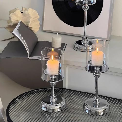 Portavelas para candelabros, decoración de mesa, candelabro de cristal de lujo para el hogar, boda, evento y festival de fiesta (mediano)