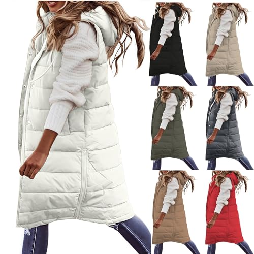 Canbebig Long Puffer Vest Women Quilted Hooded Sleeveless Zip Up Puffy Jacket Outerwear Padded Jacket Winter Fashion Coat4