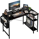 Grandder L Shaped Computer Desk with Reversible Shelves, 40 Inch Small Corner Desk with Storage Bag, Gaming Desk Computer Table Study Writing Table for Home Office Bedroom Small Space, Black