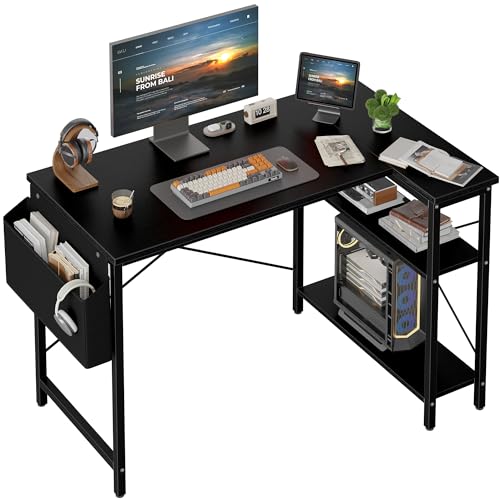 Grandder L Shaped Computer Desk with Reversible Shelves, 40 Inch Small Corner Desk with Storage Bag,...