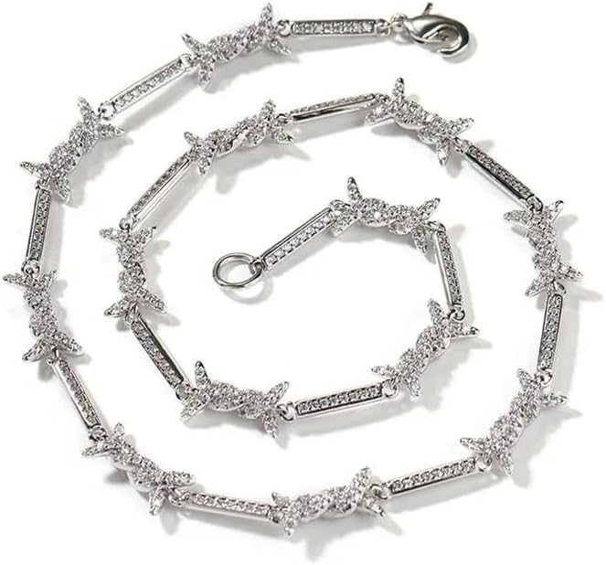 925 Sterling Silver Heart Barbed Wire Necklace For Men and Women - 14K Yellow Gold Barbwire Little Thorns Chain Choker Jewelry Gifts Barb Wine Necklace Gothic Punk Little Thorns Chain Choker - Image 2