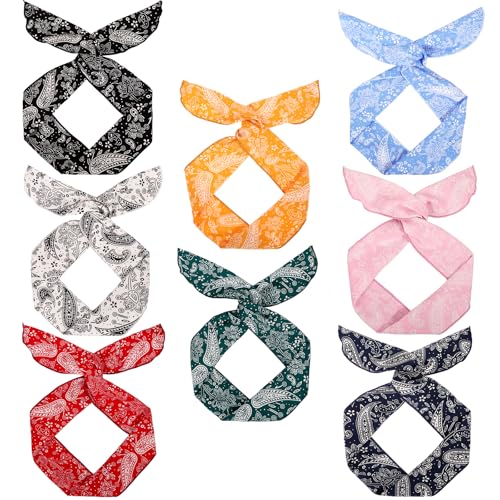 ONEYE Paisley Wire Headbands Hair Wraps Twist Bow Headband Bandana Cute Wire Bunny Ears Headbands Headwraps Hairbands Holder Hair Accessories for Women Ladies with 8PCS