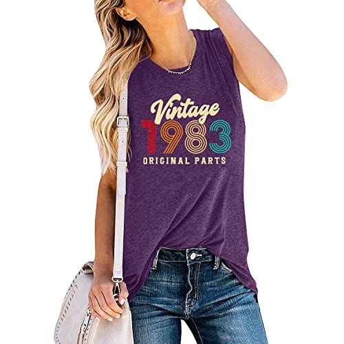 T-shirt décontracté sans manches à col rond pour femme - Cadeau d'anniversaire 40 ans - Pour femme, violet, M Cover