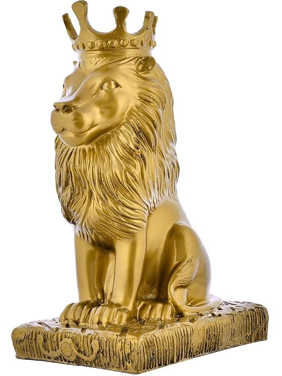 Image of Riwayat Handicrafts Majestic Lion Statue with Crown | Royal Sculpture Showpiece for Home Decor, Living Room Accent Figurine