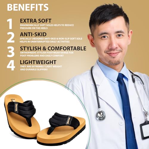 Image of Cushioned Flip Flops for Men | Padded Fabric Strap Thong Slippers | Lightweight Anti-Slip EVA Sole Everyday Wear Footwear