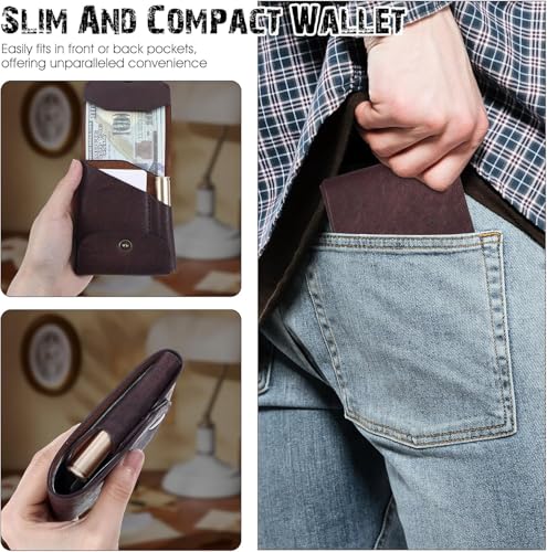 Vintage Handmade Leather Wallet, Multifunctional Compact Wallet for Men, Slim Minimalist Wallets, Built-In Pen Slot, Holds 4-12 Cards + Cash, for Daily Commuting, Business, Travel (1PC)3
