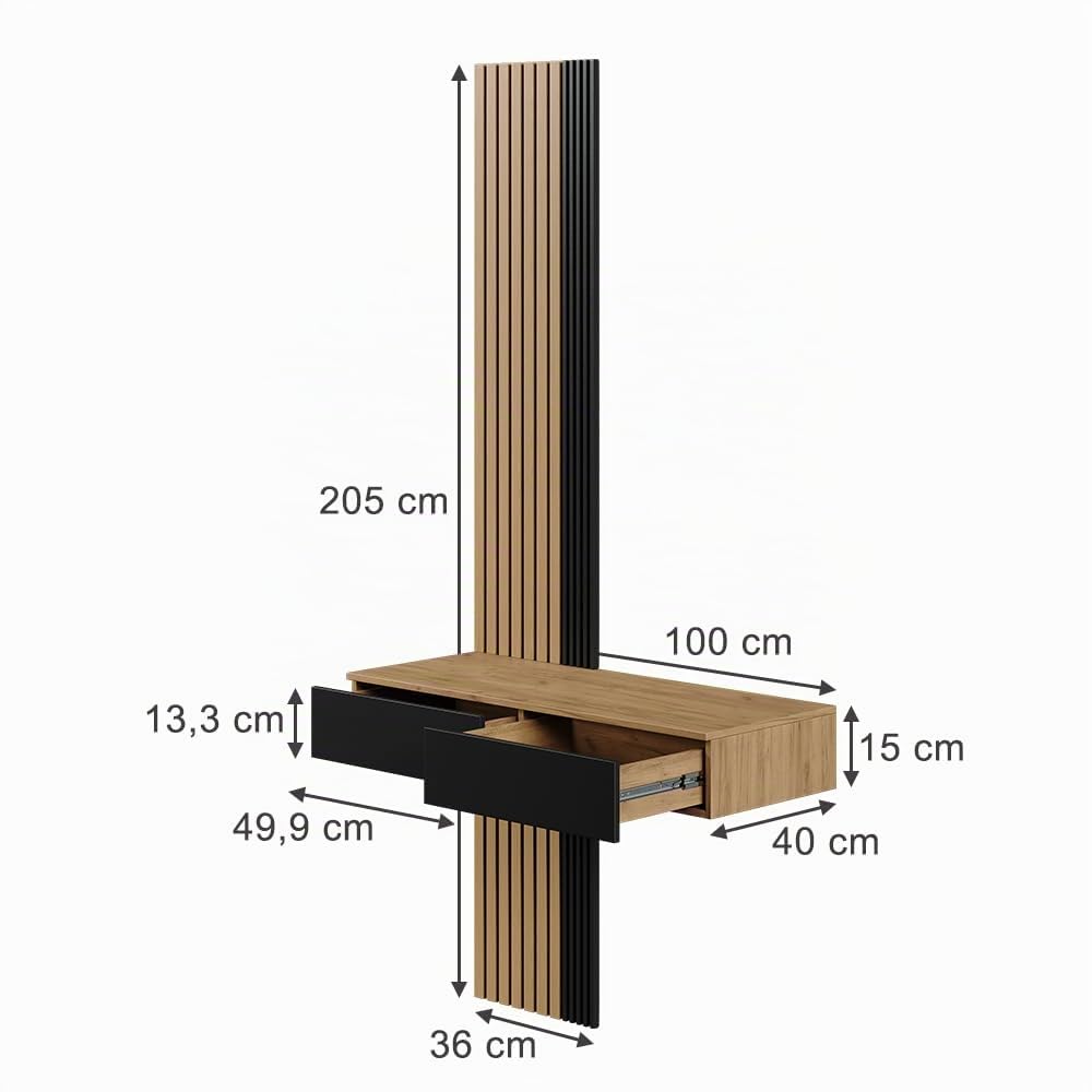 Vicco Tavolo da toeletta Melina, Quercia/nero, 100 cm | con 2 cassetti, Perfetto per una routine di bellezza organizzata