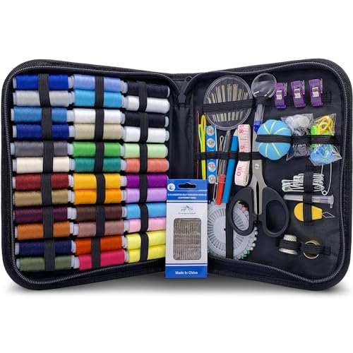 Vellostar Portable Hand Sewing Kit for Adults & Beginners – Needle and Thread Kit with Essential Sewing Supplies & Accessories for Home Clothing Repairs, 36-Color Threads, Assorted Needles, Black