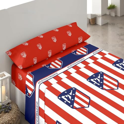 ASDITEX Juego de sábanas 3 Piezas Atlético de Madrid Cama 105 cm. (sábana 180x270 cm.  Bajera 105x200+28 cm. y Almohada 45x125 cm.)