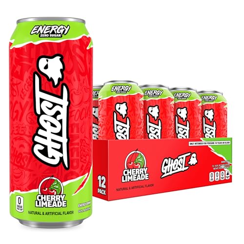 GHOST Energy Drink - 12-Pack, Cherry Limeade, 16oz - Energy & Focus & No Artificial Colors - 200mg of Natural Caffeine, L-Carnitine & Taurine - Gluten-Free & Vegan