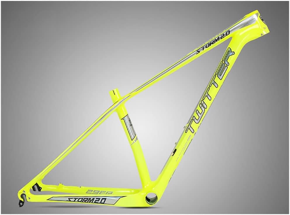 27.5er 29er Mountain Bike Frame 15''/17''/19'' XC Hardtail Bike Carbon Fiber Frame QR 135mm Disc Brake Frame Internal Routing (Color : Yellow, Size : 29 * 17'')