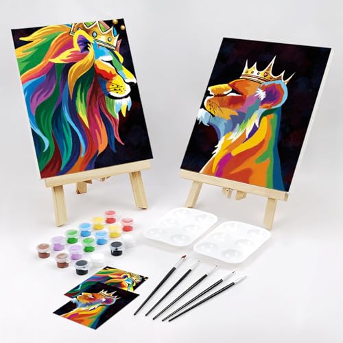 VOCHIC Sip and Paint Kit Pre Drawn Canvas for Adults 2 Pack Couple Paint Art Kits Party Date Night Couples Painting Valentine Lion 8x10 Inches