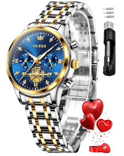 Image of OLEVS Womens Watches Chronograph Luxury Diamond Dress Analog Quartz Wrist Watches Stainless Steel Waterproof Luminous Ladies Watch