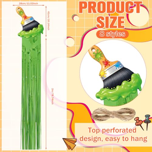 Image of Affrolling 8 Pcs Art Paint Party Decoration Back to School Paint Brush Hanging Decorations with Tassels for Classroom Back to School Art Birthday Party Supplies 3.4 ft Summer Door Banner Sign Decor