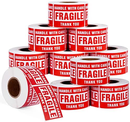 yafu 10 Rolls Fragile Stickers for Shipping 3 x 2 Inch 5000 Labels for Moving Boxes Handle with Care Sticker for Packing Small Business, Permanent Adhesive Fragile Labels (10 Roll, 500 Labels/Roll)