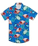 Boys Hawaiian Shirt Turtle Short Sleeve Hermit Crab Button Down Shirts 7-8Y Blue Fashion Outfit Kids Dress Up Clothes Tourist Tees Daily School Wear