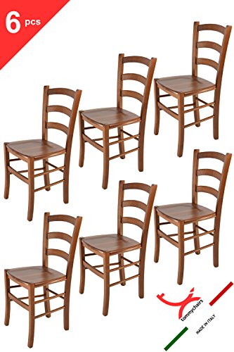 Tommychairs sillas de Design - Set 6 sillas Modelo Venice para Cocina, Comedor, Bar y Restaurante, con Estructura en Madera Color Nuez Claro y Asiento en Madera
