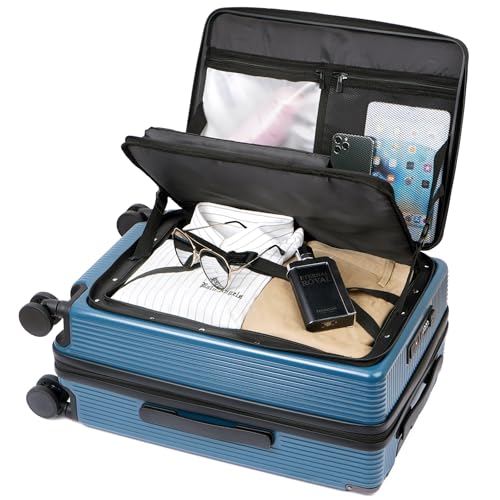 BISON DENIM Carry On Luggage Expandable PC Hard Shell Suitcase with Spinner Wheels and Cup Holder, TSA-approved Lock and USB Port 20-Inch2