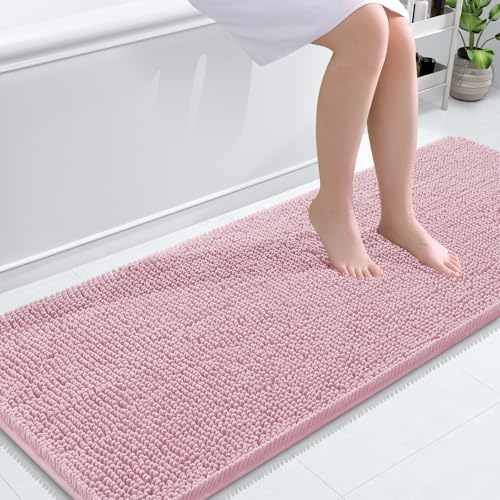 Image of OLANLY Bathroom Runner Rugs 59x24, Soft Absorbent Chenille Bath Rugs, Rubber Backing Quick Dry, Machine Washable Long Bath Mats for Bathroom Floor, Tub and Shower, Home Decor Accessories, Dusty Rose