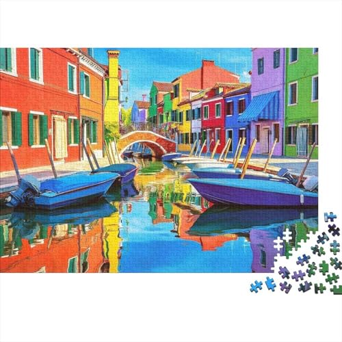 Scène du Canal Puzzle 1000 Pièces Adulte avec Couleurs Éclatantes, Jeu De Puzzle Classique défi Entre Amis pour Un Tableau À Encadrer, Superbe Idée...