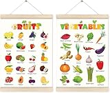 2 Pcs Fruits and Vegetables Poster with Hanger Framed, Educational Preschool Wall Art 12'x16' for Toddlers and Kids, Great for Nursery Homeschool, Classroom, School Wall Decor