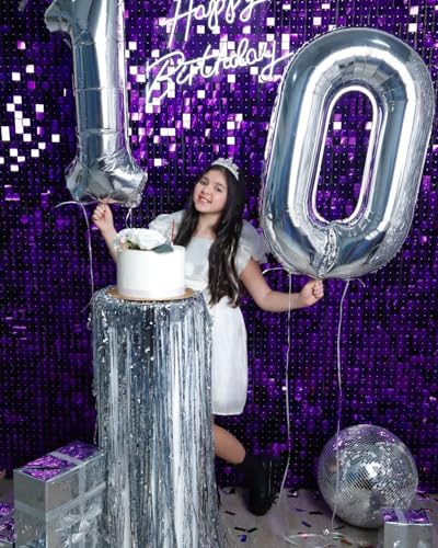 Image of Silver Number 10 Balloon 40 inch, 10 Number Balloons, 10th Silver Birthday Decorations, 10 Year Old Silver Party Supplies