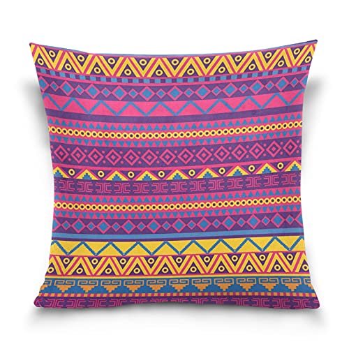 Housse de coussin en velours de style ethnique mexicain coloré - Housse de coussin carrée - 45 x 45 cm