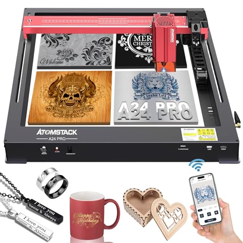 ATOMSTACK A24 Pro Laser Engraver for Professionals, Unibody Frame No Assembly Required, Laser Class 4, 24000mW Output Laser Cutting Machine, Higher Precision DIY Engraving Machine for Wood and Metal
