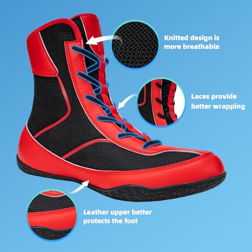 Image of Wrestling Boxing Boots Wide for Men Youth High Top Non-Slip | Comfortable Breathable Lightweight for Competition & Training