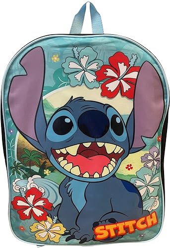Ruz Stitch Mochila escolar unissex licenciada de 38 cm, Preto, azul, Large, Mochila escolar
