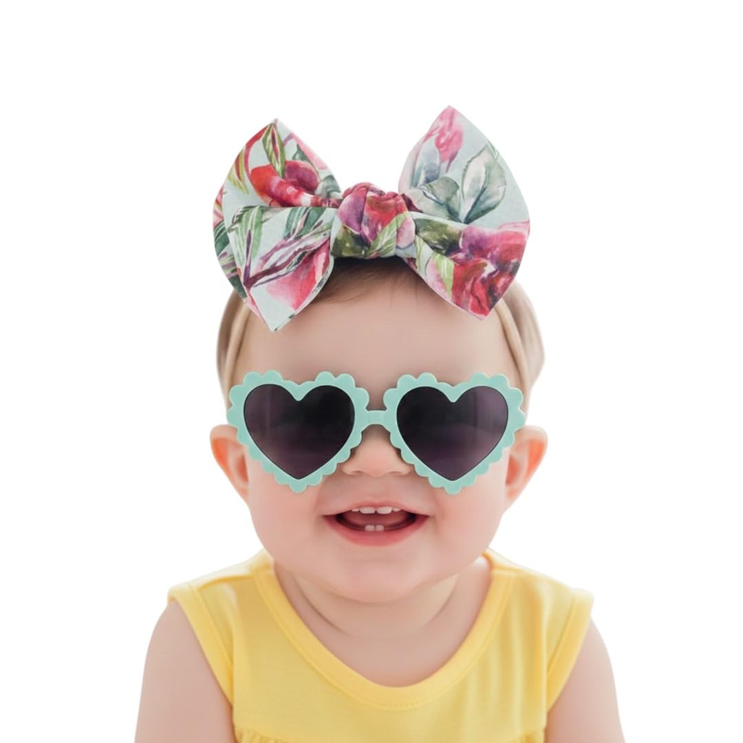 Polka Tots Floral Print Bow Headband & Sunglass Set - Aqua-image-12