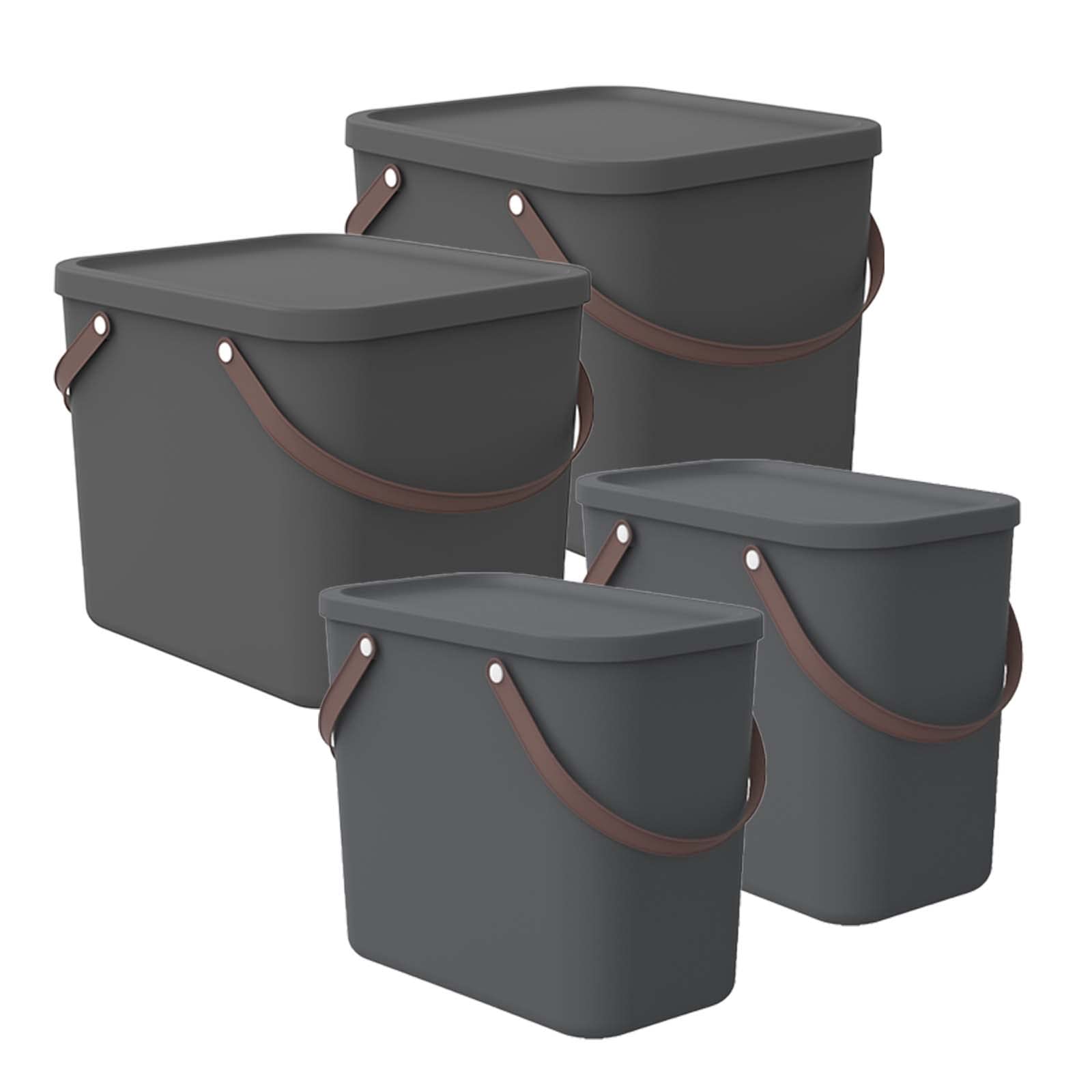 Rotho Albula Aufbewahrungsbox mit Deckel 4er-Set 2x 25 L 2x 40 L Anthrazit | Aufbewahrungsboxen, stapelbar und platzsparend, sicher verschließbar, mit Henkel, pflegeleicht, vier Boxen zur Aufbewahrung