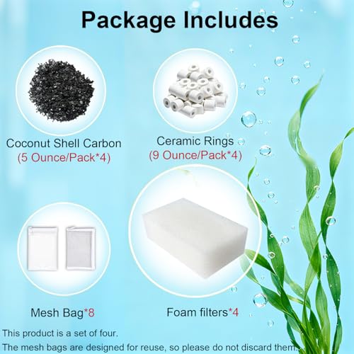 Image of 4 Set Three-Stage Filtration Maintenance Kit, Replacement for AquaClear 70 Power Filter - Bio Foam, Activated Carbon & Ceramic Rings for 40-to-70-Gallon Aquariums