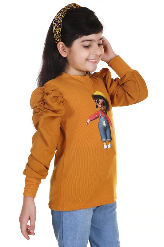 KIROTO Kids Doll Graphic Print Top with Puff Sleeves Yellow 4-5 Years 2