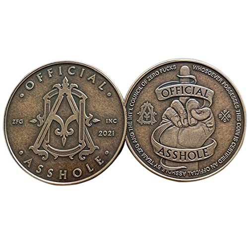 QNQA Pièce de monnaie officielle Asshole - Pièce de défi humoristique - Cadeau fantaisie - Couleur bronze - Ø 30 mm x 4 mm (1 pièce) Cover