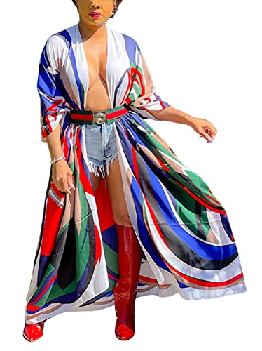 Image of Kimono Cardigan for Women Long Boho Satin Kimono Robes Plus Size Open Front Beach Swimsuit Cover Ups Lightweight Duster
