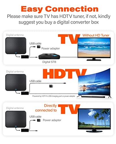 Image of Amplified HD Digital TV Antenna Long 200 Miles Range - Support 4K 1080p Fire tv Stick and All TV's - Indoor Smart Switch Amplifier Signal Booster - 18ft HDTV Cable /AC Adapter