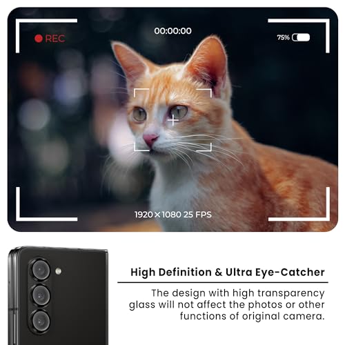 Image of FIRST MART Black Camera Ring Guard Protector for Samsung Galaxy Z Fold 5 | Tempered Glass with Metal Alloy Rings, HD Clear, Scratch Resistant, Case-Friendly | Pack of 1