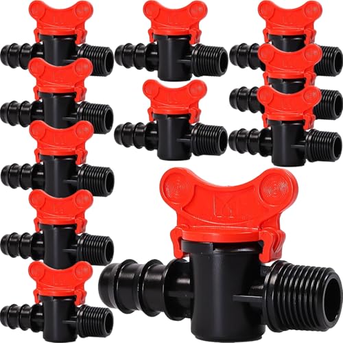 Válvula de bola de 16 mm, rosca exterior de 1/2 pulgadas, conector de manguera de goteo, 10 unidades
