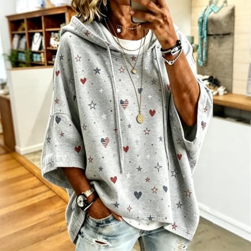 Womens Oversized Sweatshirt Half Sleeve Cozy Batwing Sleeve Star Print Tops - image 3