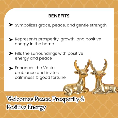 Image of Ekhasa 100% Pure Brass Deer Showpiece Pair with Gift Box | Golden Hiran Murti Pital Animal Figurines for Home Decor Living Room | Religious Housewarming Grah Pravesh Wedding Gift
