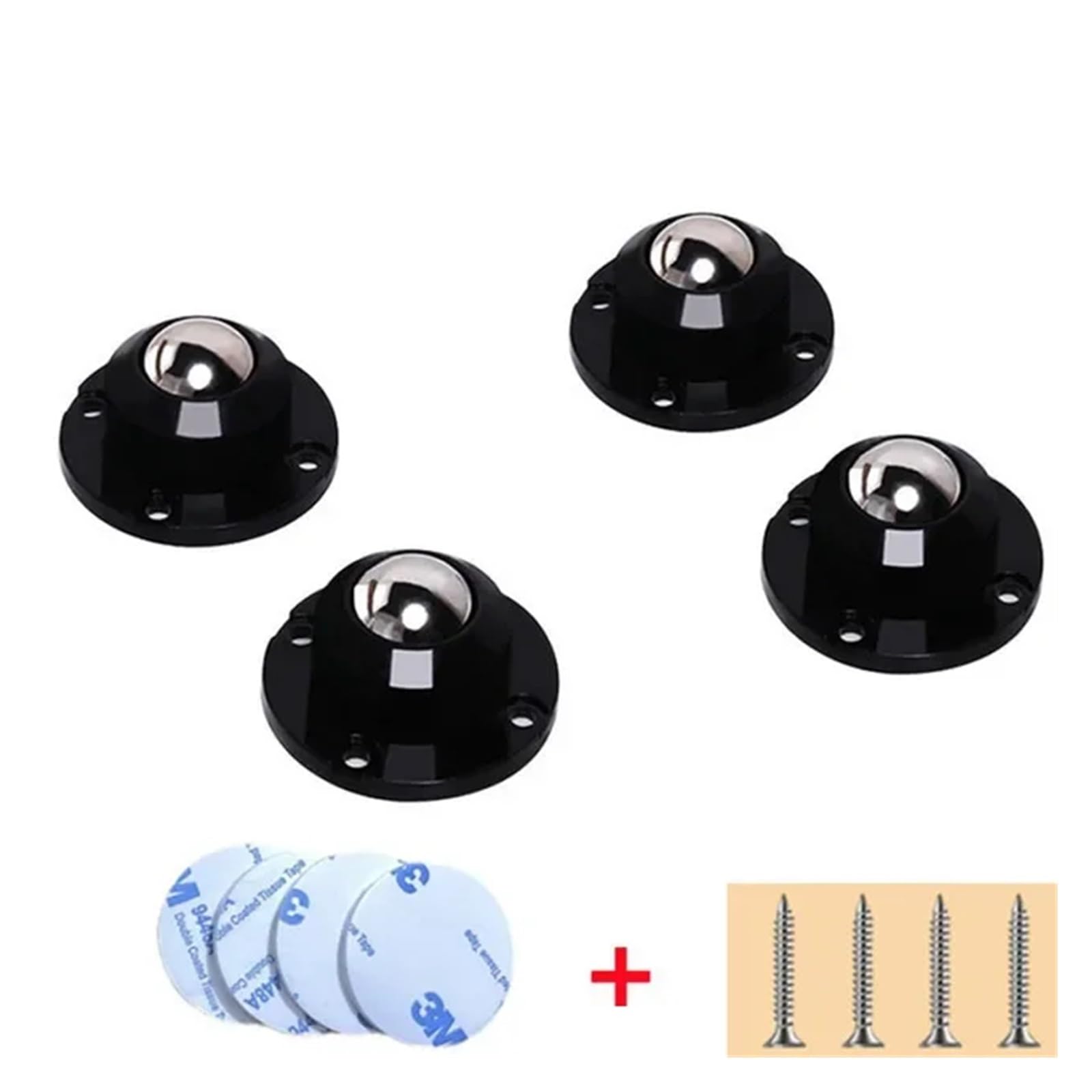 2 samoprzylepne kółka ze stali nierdzewnej 360 stopni | Zestaw 2 lub 4 uniwersalnych kółek do mebli, o dużej wytrzymałości(4pcs Black)