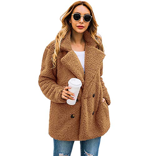 Women\'s Fleece Open Front Coat Sherpa Jacket Warm Winter Faux Fur Shearling Outwear with Pockets (Camel,M)