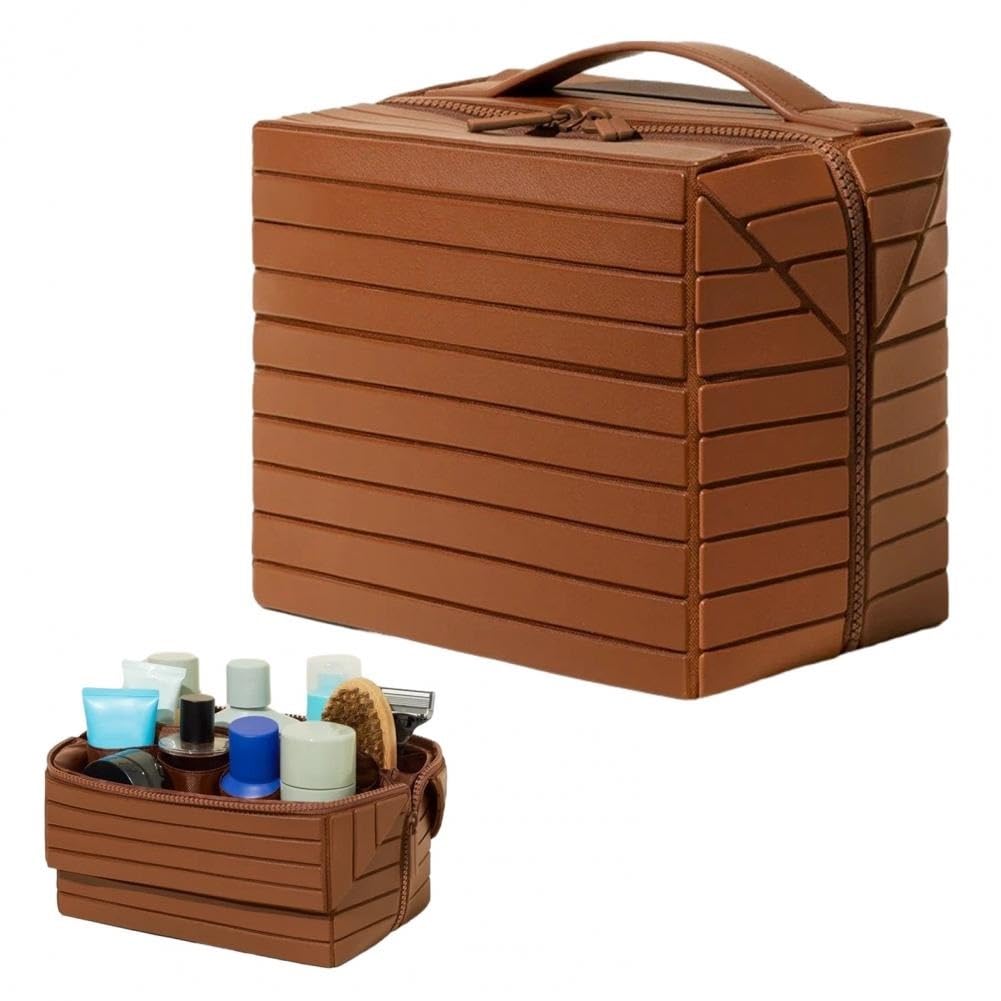 Borsa for trucco da viaggio pieghevole 1 pezzo for cosmetici impermeabile toilette grande appendere Organizzatore cosmetico con scomparti Per Viaggi(Apricot)
