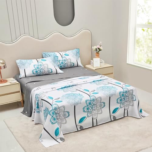 Etrexonline Conjunto de Sábanas 4 Piezas Cama 180 cm - Microfibra Ultra Suave Incluye 1 Bajera 180x200+28 cm, 1 Encimera 230x270 cm, y 2 Fundas de Almohada 50x100 cm - Color Flor Mandala