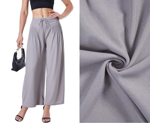 Women's Wide Leg Palazzo Pants High Waisted Waffle Knit Casual Slacks Flowy Capris Trouser2
