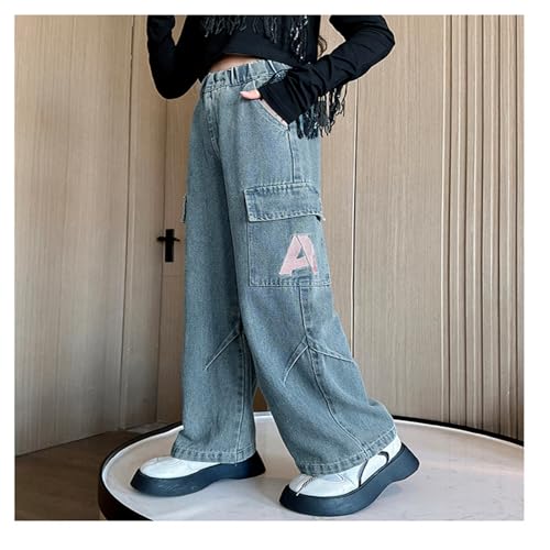 Girl's Y2k Graphic Jeans Tropical Print Cargo Jeans Elastic Wasit Wide Leg Loose Fit Casual Denim Pants with Pockets4