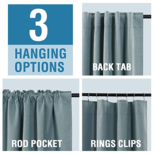 H.versailtex 100% Blackout Faux Linen Curtains For Bedroom 96 Inch Full Light Blocking Drapes With Double Face Linen Back Tab Loop Pocket Textured Burlap Curtains For Living Room 2 Panels, Stone Blue #TOP3