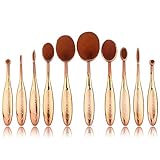 10 Piece Fashionable Super Soft Rose Gold Oval Toothbrush Makeup Cosmetic Face Powder Foundation Contour Concealer BB Cream Eye shadow Eyeliner Lip Brushes Set Kit with Gift Box