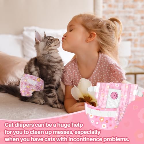Image of Pet Soft Disposable Cat Diapers - Diaper for Female & Male Cats, Puppy Doggie Diapers for Female Dogs with Adjustable Foam Tail Hole, Medium (24Pcs, PK Flowers)